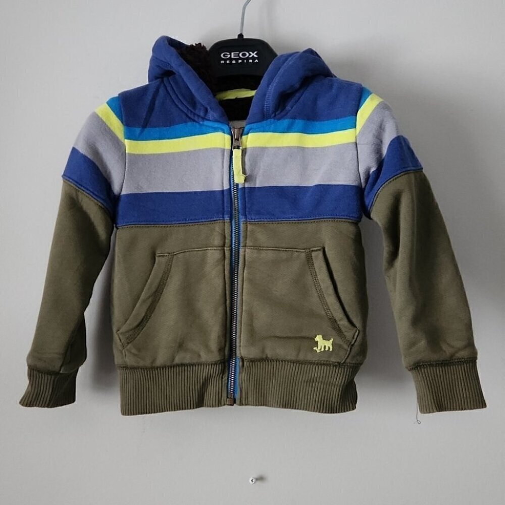 MINI BODEN | hoodie jacket sherpa luned striped green blue sz 18 24